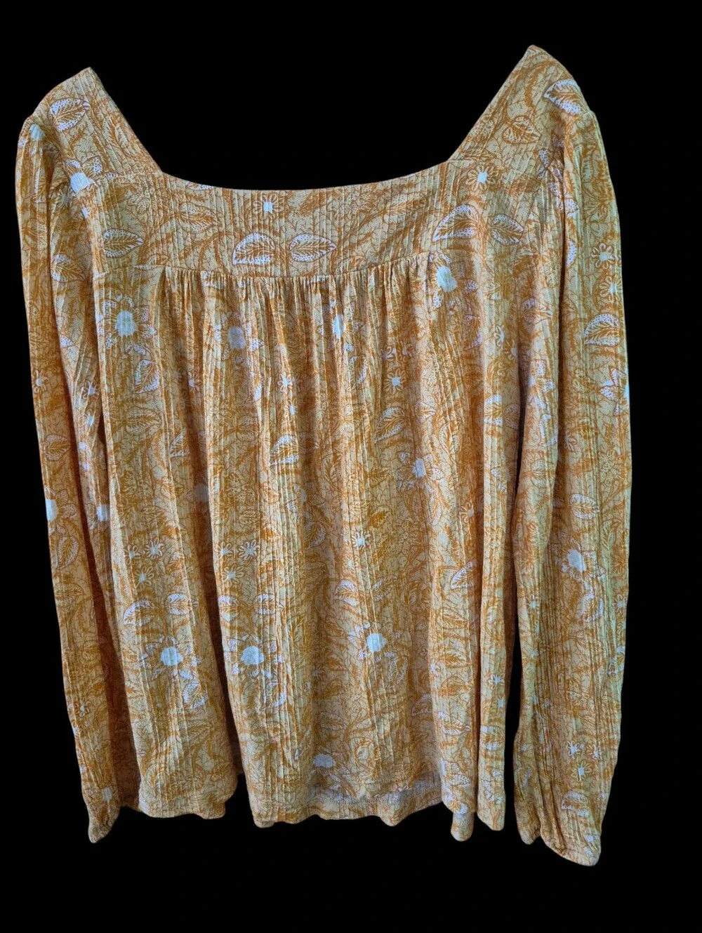 Lucky Brand Mustard Floral Smocked Square-Neck Blouse - Picture 3 of 9